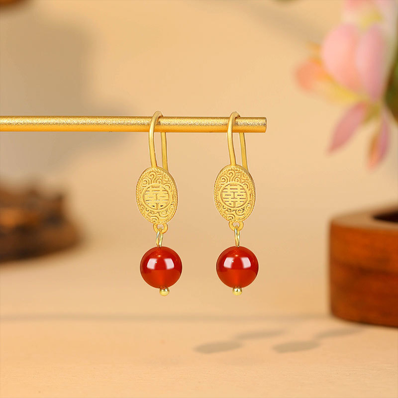 Natural Red Jade Bead Earrings - Gold Plated Jewelry review and price