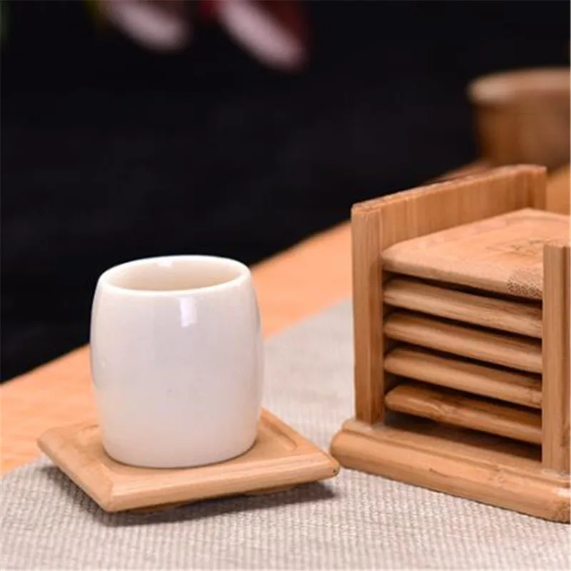 6PCS Round Shape Bamboo Coaste - Marble Coaster Set review and price
