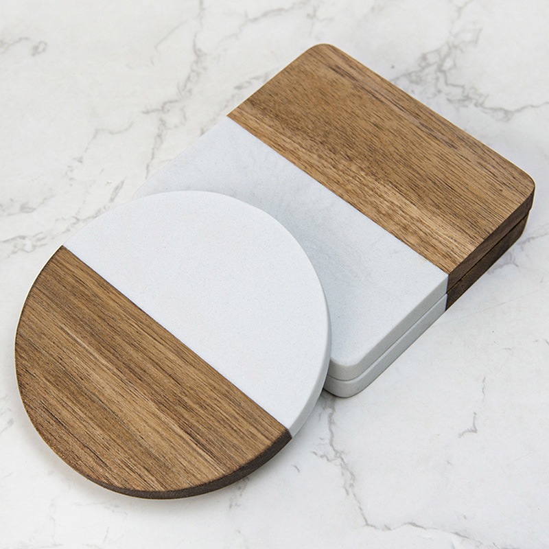 4Pcs Marble Acacia Wood Coaste - Marble Coaster Set review and price