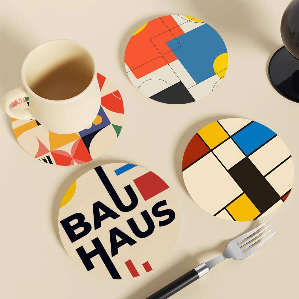 Abstract Bauhaus Round Wooden  - Marble Coaster Set review and price