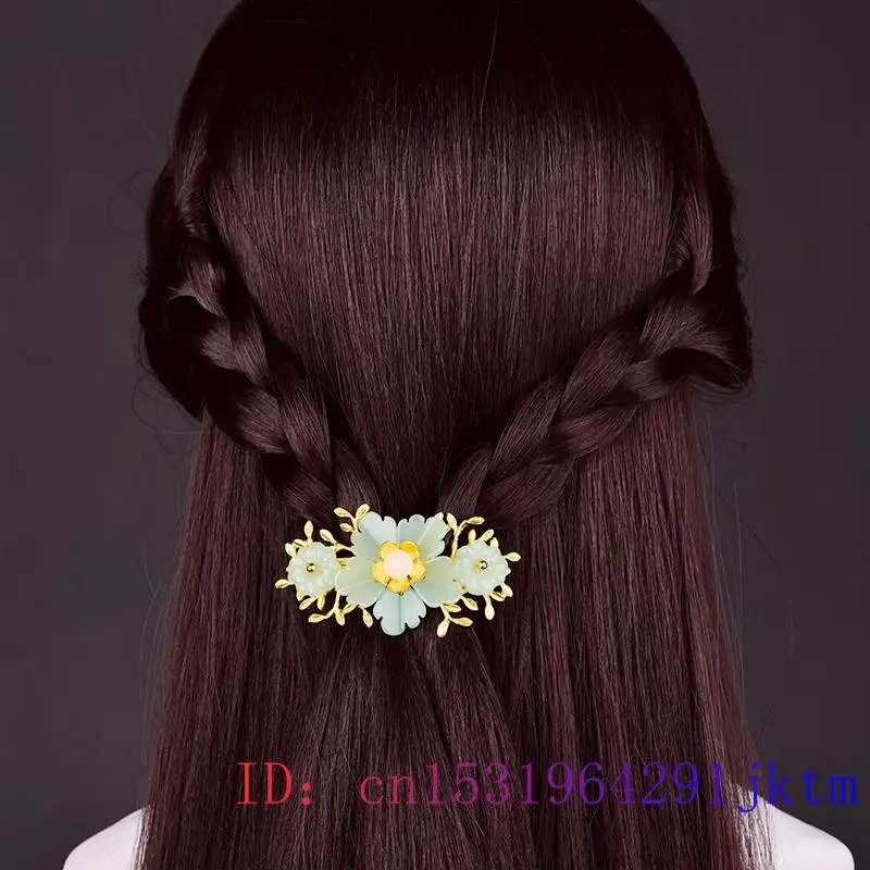 Green Jade Flower Barrette Des - Gold Plated Jewelry review and price