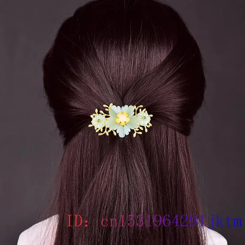 Green Jade Flower Barrette Des - Gold Plated Jewelry review and price