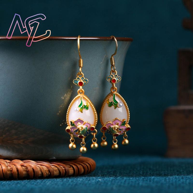 Natural Jade Flower Earrings C - Gold Plated Jewelry review and price