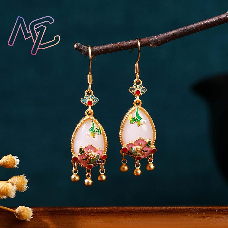 Natural Jade Flower Earrings C - Gold Plated Jewelry review and price