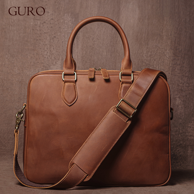 GURO Men Crazy Horse Cowhide B - Leather Briefcase review and price