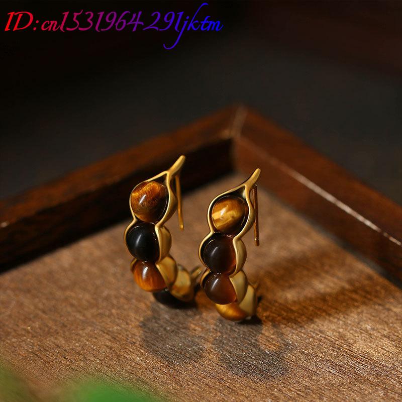 Tiger Eye Pod Earrings Gemston - Gold Plated Jewelry review and price
